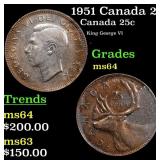1951 Canada 25 Cents Silver KM# 44 Grades Choice U