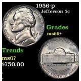 1956-p Jefferson Nickel 5c Grades GEM++ Unc