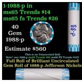 BU Shotgun Jefferson 5c roll, 1988-p 40 pcs Bank $