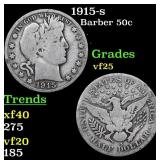1915-s Barber Half Dollars 50c Grades vf+