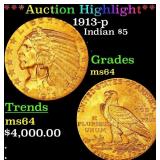 ***Major Highlight*** 1913-p Gold Indian Half Eagl