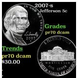 2007-s Proof Jefferson Nickel 5c pr70 dcam SEGS