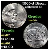 2005-d Bison Jefferson Nickel 5c ms66+ SEGS