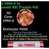 BU Shotgun Lincoln 1c roll, 1986-d 50 pcs Bank Wra