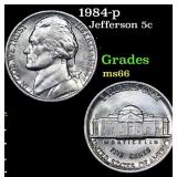 1984-p Jefferson Nickel 5c Grades GEM+ Unc
