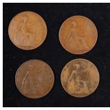 Group of 4 Coins, Great Britain Pennies, 1913, 191