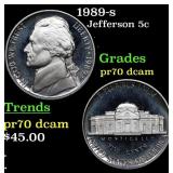 1989-s Proof Jefferson Nickel 5c pr70 dcam SEGS