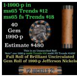 BU Shotgun Jefferson 5c roll, 1990-p 40 pcs Bank $