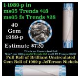 BU Shotgun Jefferson 5c roll, 1989-p 40 pcs Bank $