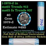 BU Shotgun Jefferson 5c roll, 1979-d 40 pcs Bank $