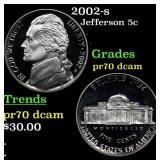 2002-s Proof Jefferson Nickel 5c pr70 dcam SEGS