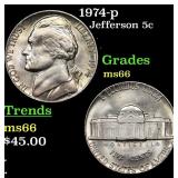 1974-p Jefferson Nickel 5c Grades GEM+ Unc