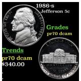 1986-s Proof Jefferson Nickel 5c pr70 dcam SEGS