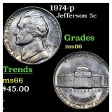 1974-p Jefferson Nickel 5c Grades GEM+ Unc