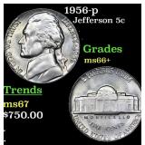 1956-p Jefferson Nickel 5c Grades GEM++ Unc