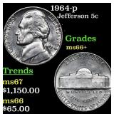 1964-p Jefferson Nickel 5c Grades GEM++ Unc