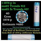 BU Shotgun Jefferson 5c roll, 1974-p 40 pcs Bank $