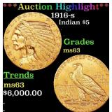 ***Major Highlight*** 1916-s Gold Indian Half Eagl