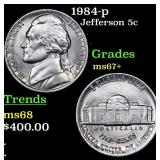 1984-p Jefferson Nickel 5c Grades Gem++ Unc