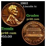1962 Proof Lincoln Cent 1c Grades GEM++ Proof Came