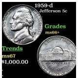 1959-d Jefferson Nickel 5c Grades GEM++ Unc