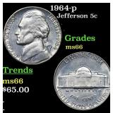 1964-p Jefferson Nickel 5c Grades GEM+ Unc