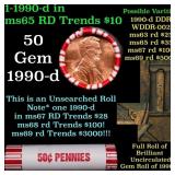 BU Shotgun Lincoln 1c roll, 1999-d 50 pcs Bank Wra