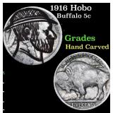 1916 Hobo Buffalo Nickel 5c Grades Hand Carved