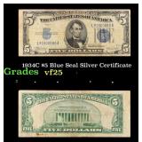 1934C $5 Blue Seal Silver Certificate Grades vf+