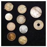 Group of 10 Coins/Tokens, 2x Canada 10c, 2x 1/4 Gu
