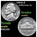 1964-d Jefferson Nickel 5c Grades GEM+ Unc