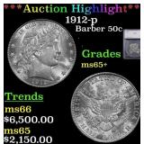 ***Major Highlight*** 1912-p Barber Half Dollars 5
