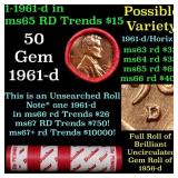 BU Shotgun Lincoln 1c roll, 1961-d 50 pcs Dunbar W