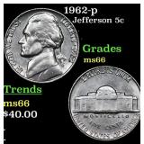1962-p Jefferson Nickel 5c Grades GEM+ Unc