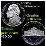 2002-s Proof Jefferson Nickel 5c pr70 dcam SEGS