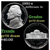 1991-s Proof Jefferson Nickel 5c pr70 dcam SEGS