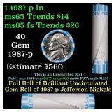 BU Shotgun Jefferson 5c roll, 1987-p 40 pcs Bank $