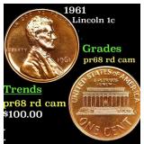 1961 Proof Lincoln Cent 1c Grades Gem++ Proof Red