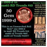 BU Shotgun Lincoln 1c roll, 1999-d 50 pcs Bank Wra