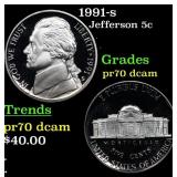 1991-s Proof Jefferson Nickel 5c pr70 dcam SEGS
