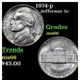 1974-p Jefferson Nickel 5c Grades GEM+ Unc