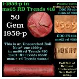 BU Shotgun Lincoln 1c roll, 1959-p 50 pcs Bank Wra