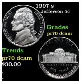 1997-s Proof Jefferson Nickel 5c pr70 dcam SEGS