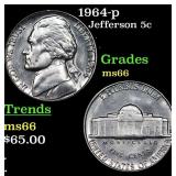 1964-p Jefferson Nickel 5c Grades GEM+ Unc