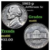 1962-p Jefferson Nickel 5c Grades GEM+ Unc