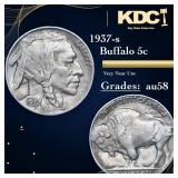 1937-s Buffalo Nickel 5c Grades Choice AU/BU Slide