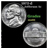 1972-d Jefferson Nickel 5c Grades GEM+ Unc