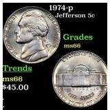 1974-p Jefferson Nickel 5c Grades GEM+ Unc