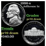 1986-s Proof Jefferson Nickel 5c pr70 dcam SEGS