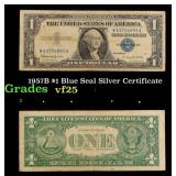 1957B $1 Blue Seal Silver Certificate Grades vf+